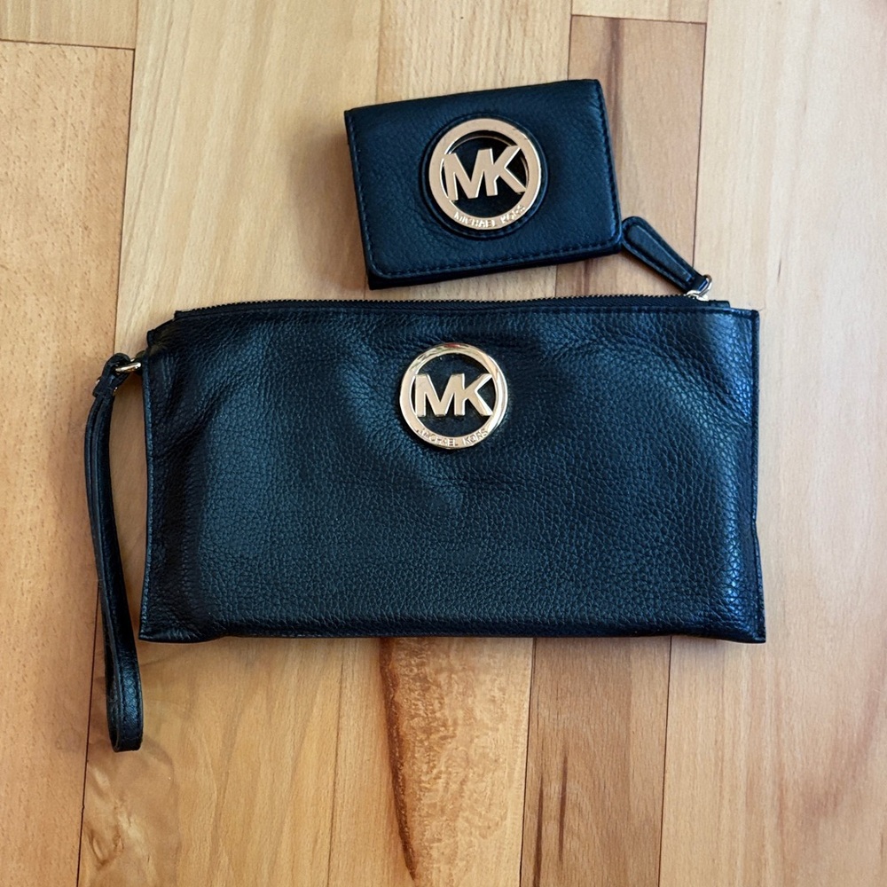 Michael Kors Black and Gold Wristlet Set